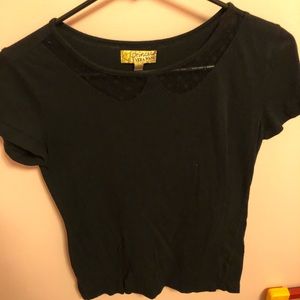 Black tee with sheer neck. Size m